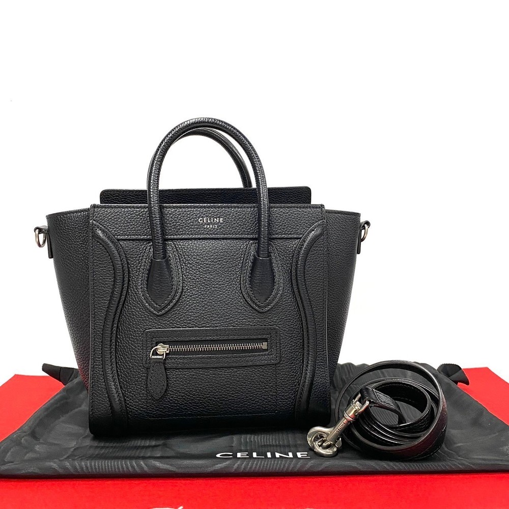 Celine Luggage Nano Leather 2way Bag Mini Handbag Black